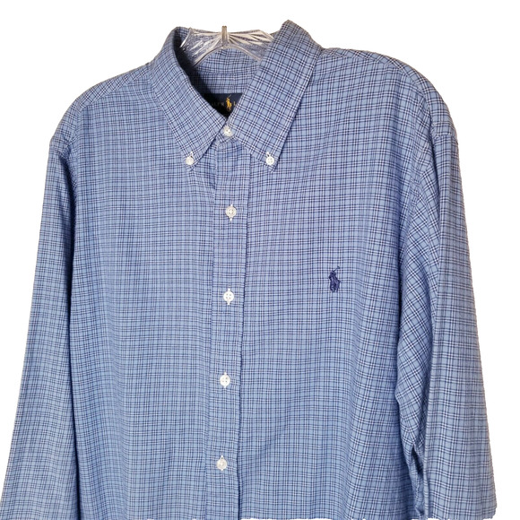 Ralph Lauren Oxford Shirt Button Down Blue Plaid 100% Cotton Large Preppy Casual - Picture 1 of 9